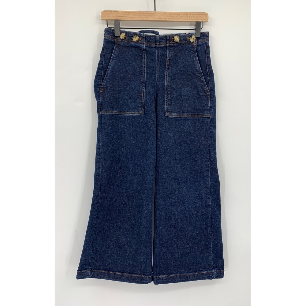 Pilcro Wide Leg Jeans Women 27 Blue Sailor Cinch Back Crop Dark Wash Denim